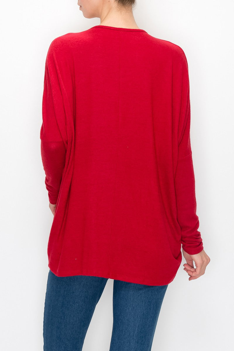 Cutout Front Long Sleeve Top - Red