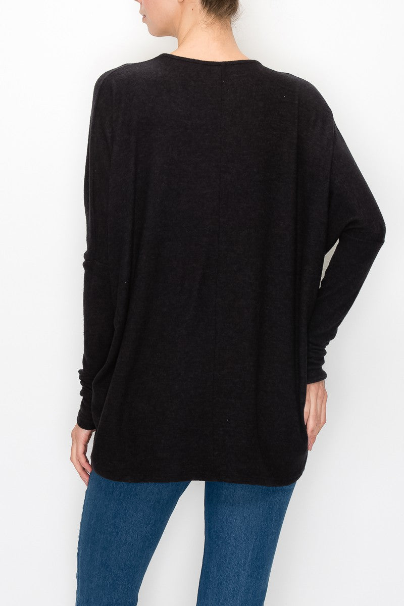 Cutout Front Long Sleeve Top - Black