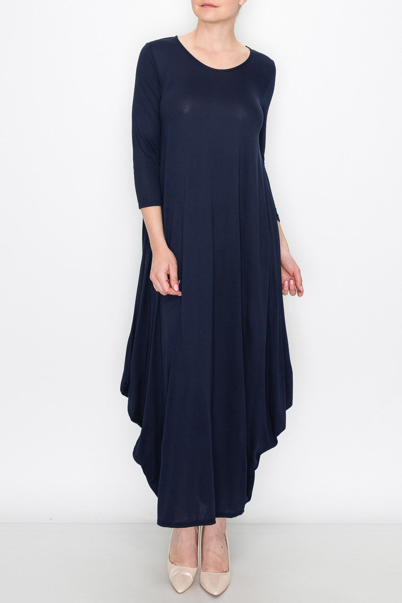 Solid Balloon Dress - Black