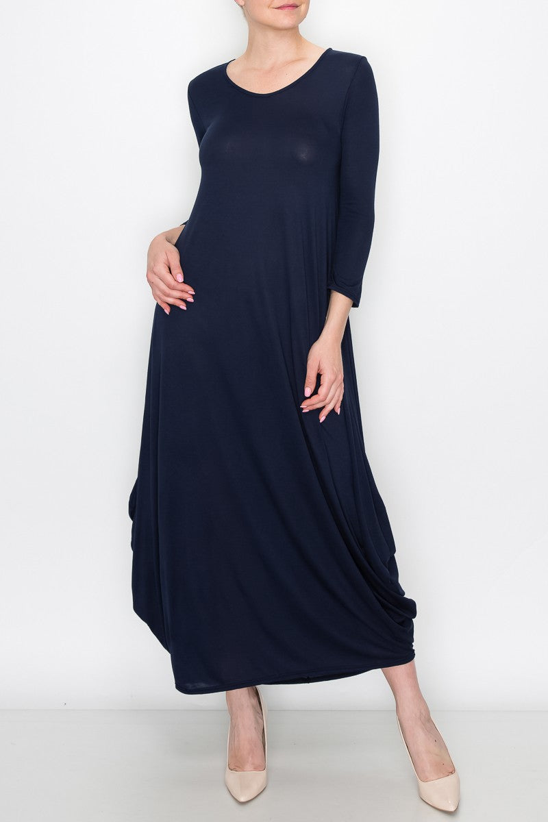 Solid Balloon Dress - Black