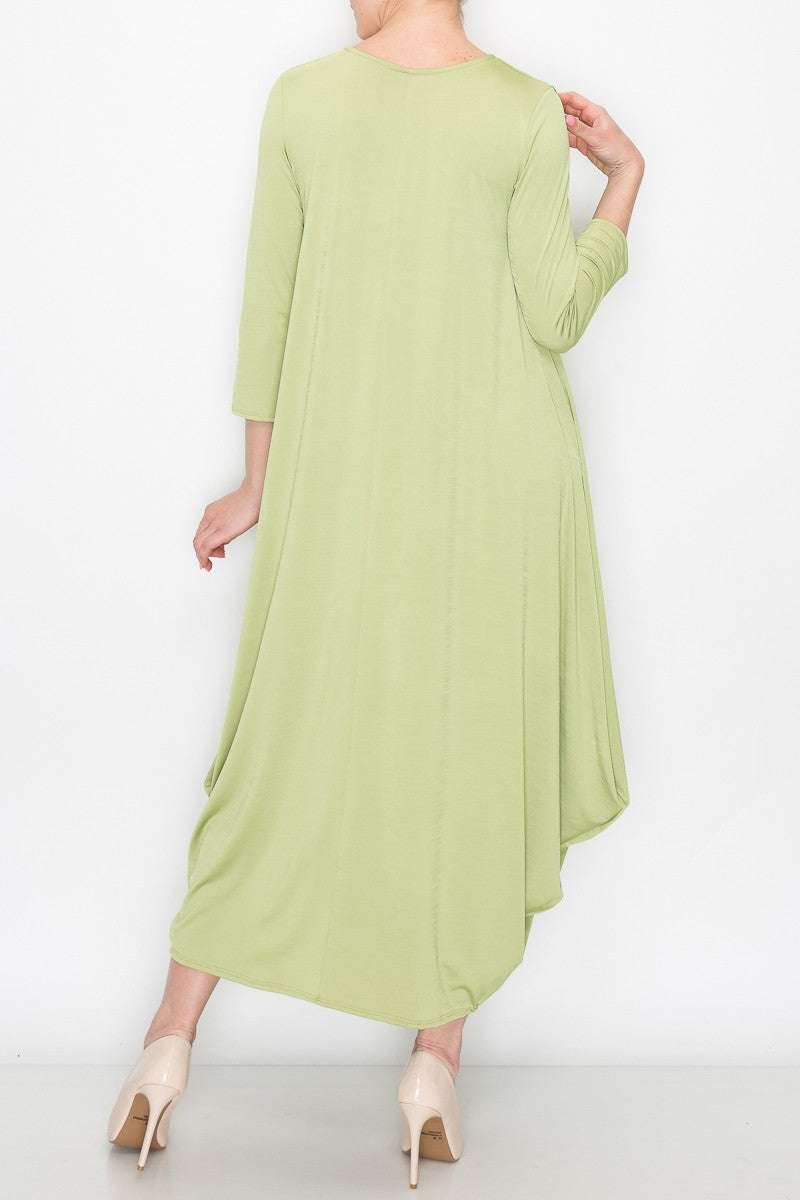 Solid Balloon Dress - Green
