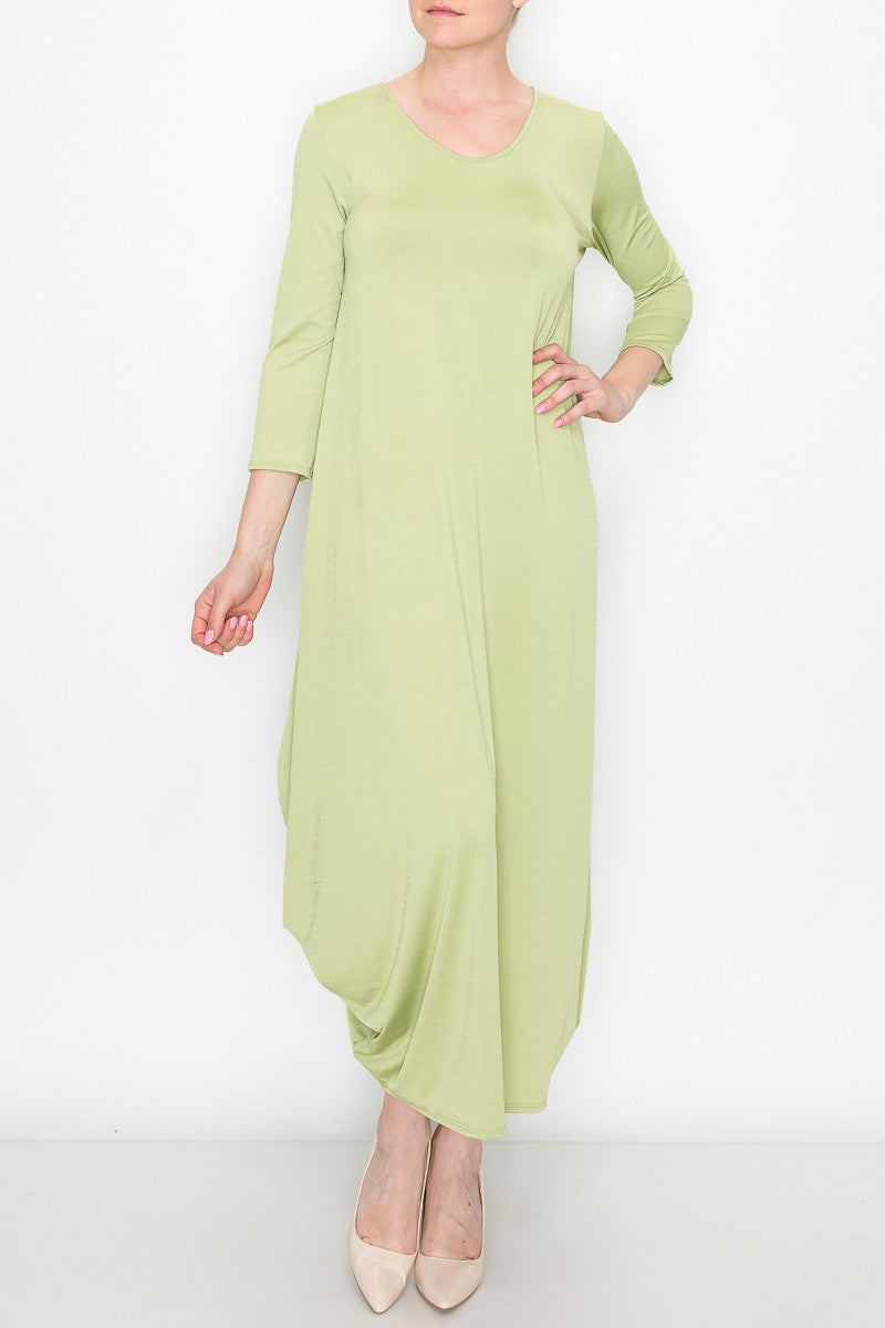 Solid Balloon Dress - Green