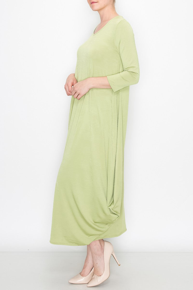Solid Balloon Dress - Green