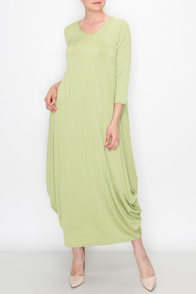 Solid Balloon Dress - Green