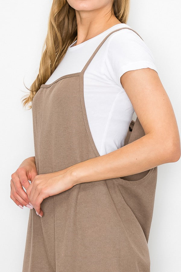 Cropped Bottom Wide Leg Oversized Jumpsuit - Taupe