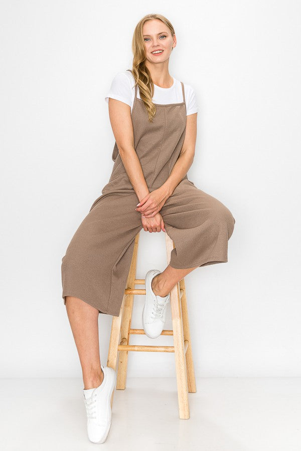 Cropped Bottom Wide Leg Oversized Jumpsuit - Taupe