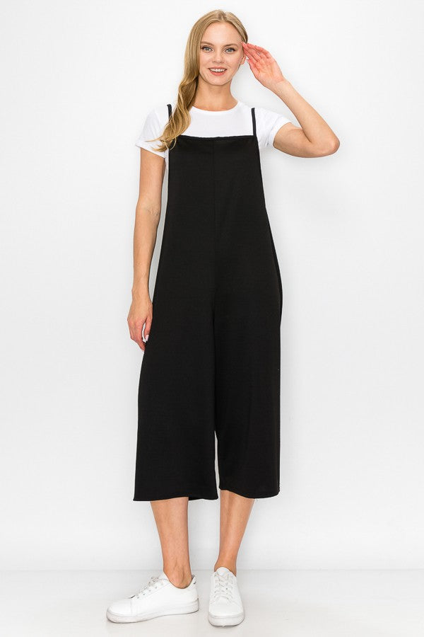 Cropped Bottom Wide Leg Oversized Jumpsuit - Black