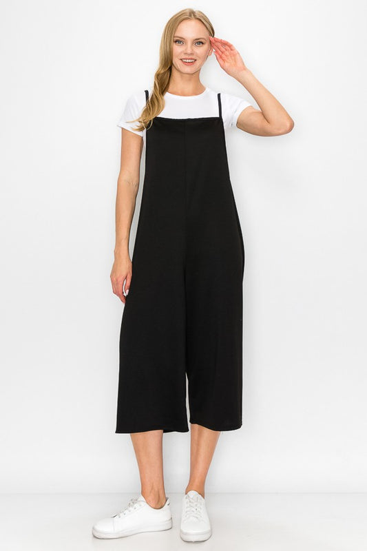 Cropped Bottom Wide Leg Oversized Jumpsuit - Black