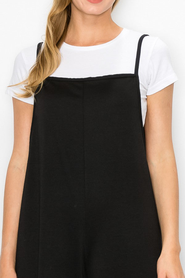 Cropped Bottom Wide Leg Oversized Jumpsuit - Black