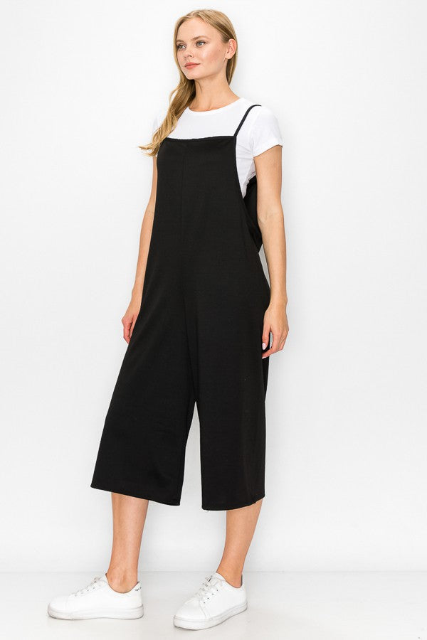Cropped Bottom Wide Leg Oversized Jumpsuit - Black