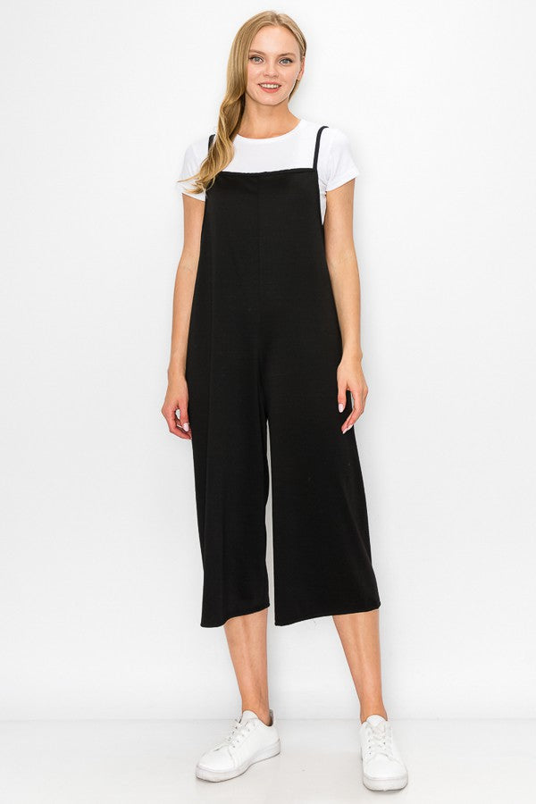 Cropped Bottom Wide Leg Oversized Jumpsuit - Black