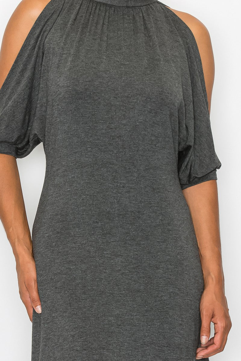 Open Shoulder Sexy Back Dress - Grey