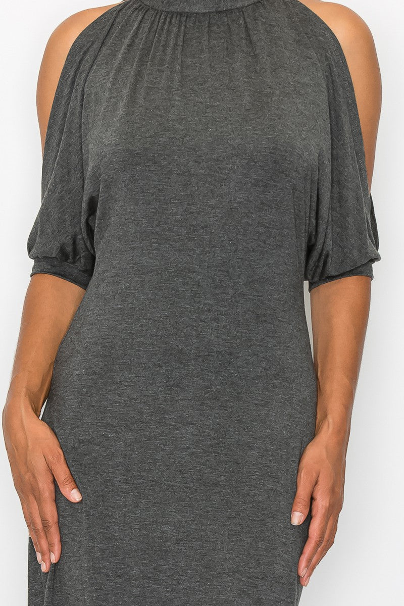 Open Shoulder Sexy Back Dress - Grey