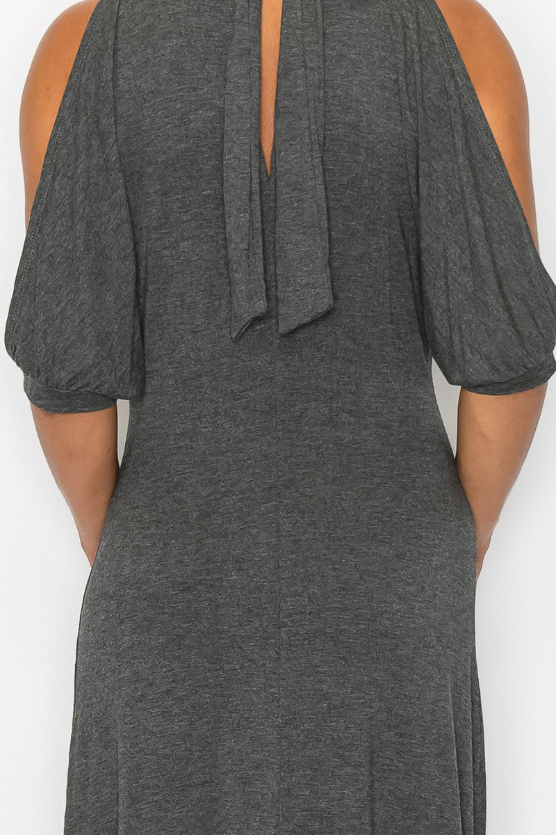 Open Shoulder Sexy Back Dress - Grey