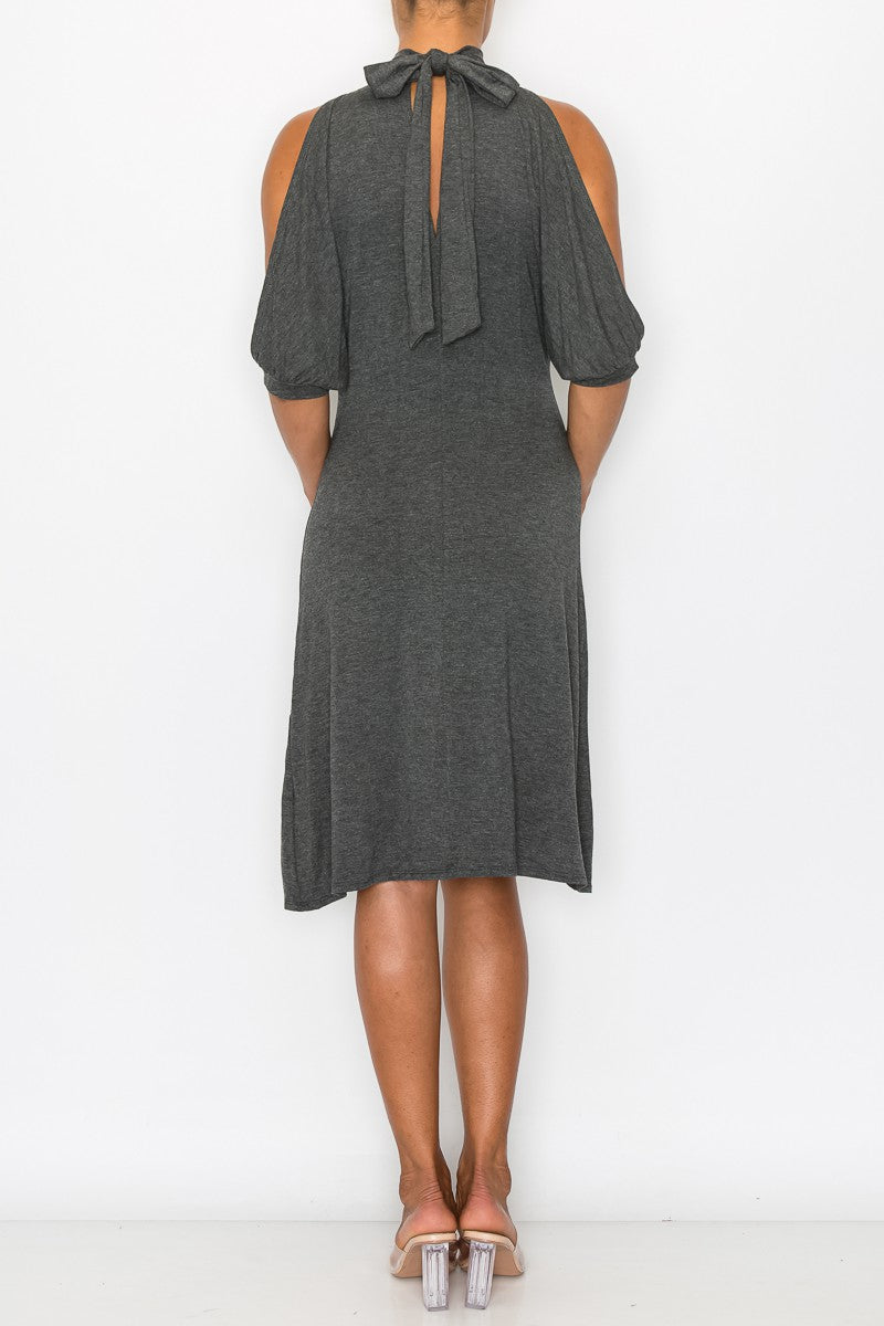 Open Shoulder Sexy Back Dress - Grey