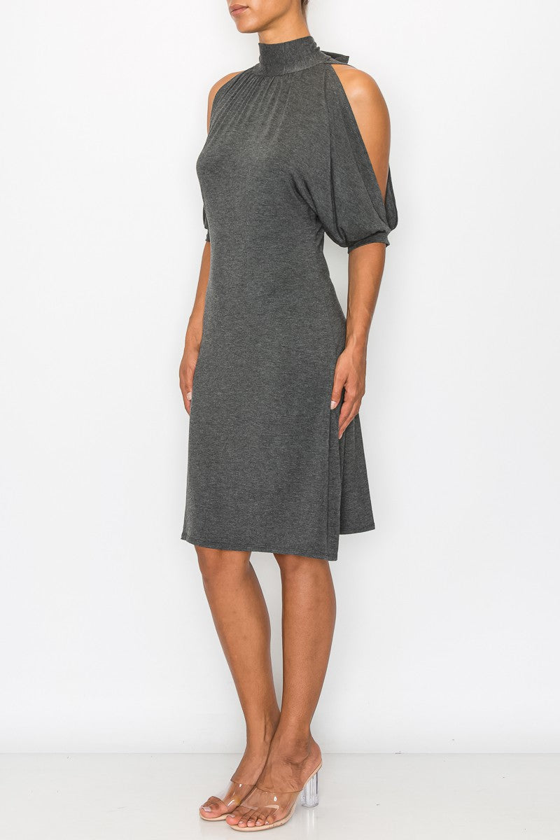 Open Shoulder Sexy Back Dress - Grey