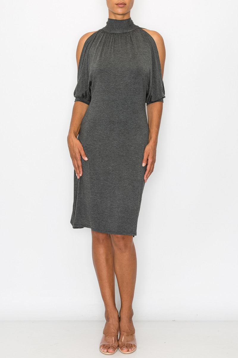 Open Shoulder Sexy Back Dress - Grey