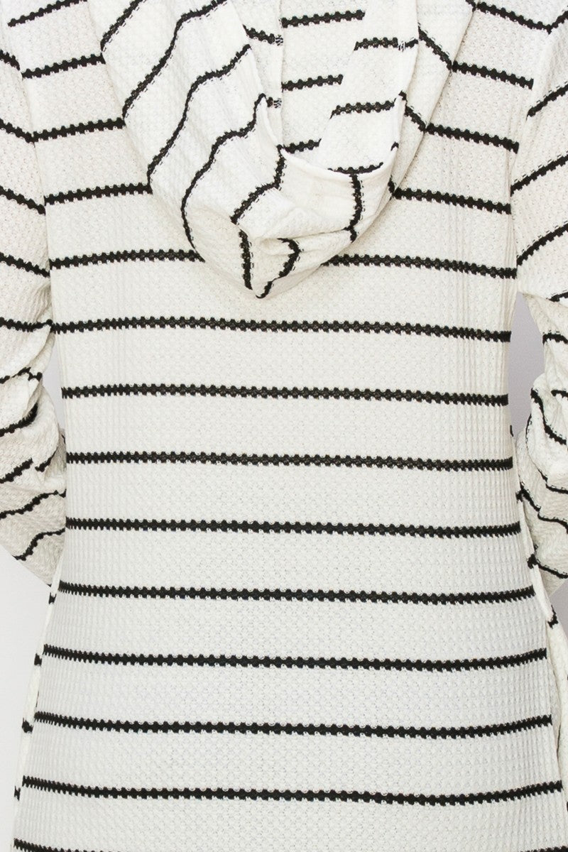 Long Sleeve Hooded Cardigan with Pockets - Striped