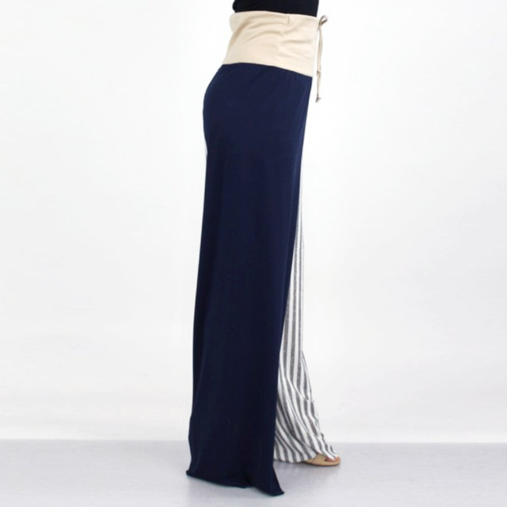 High Waist Color Block Comfortable Maxi Pants