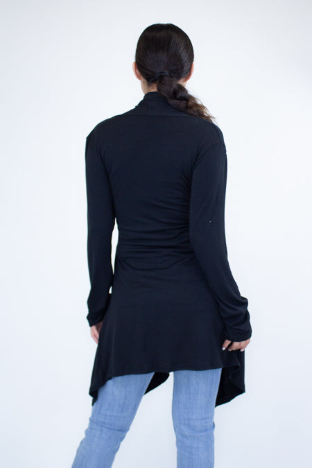 Light Weight Waist Tie Cardigan - Black