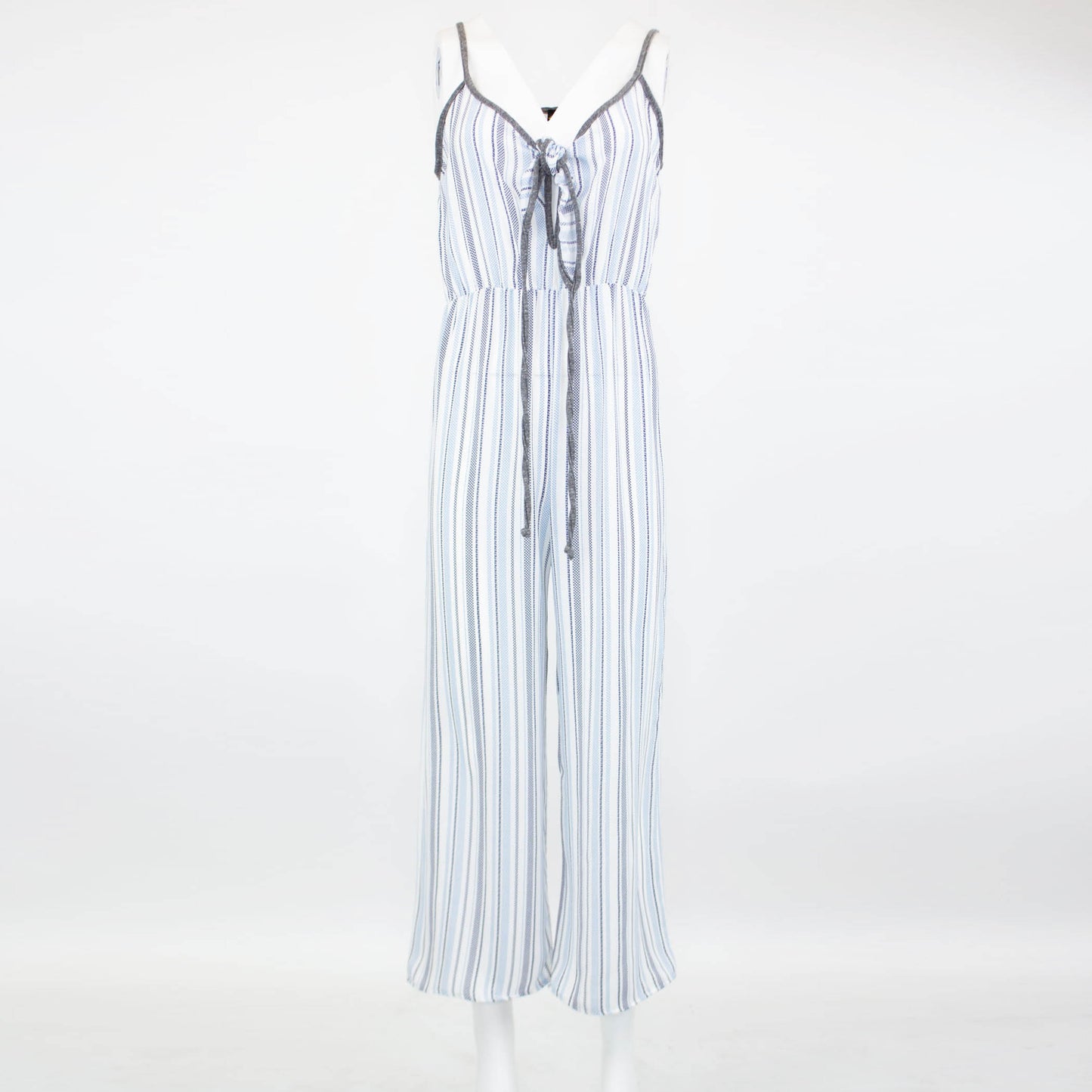 Front Tie Cropped Jumpsuit - Blue