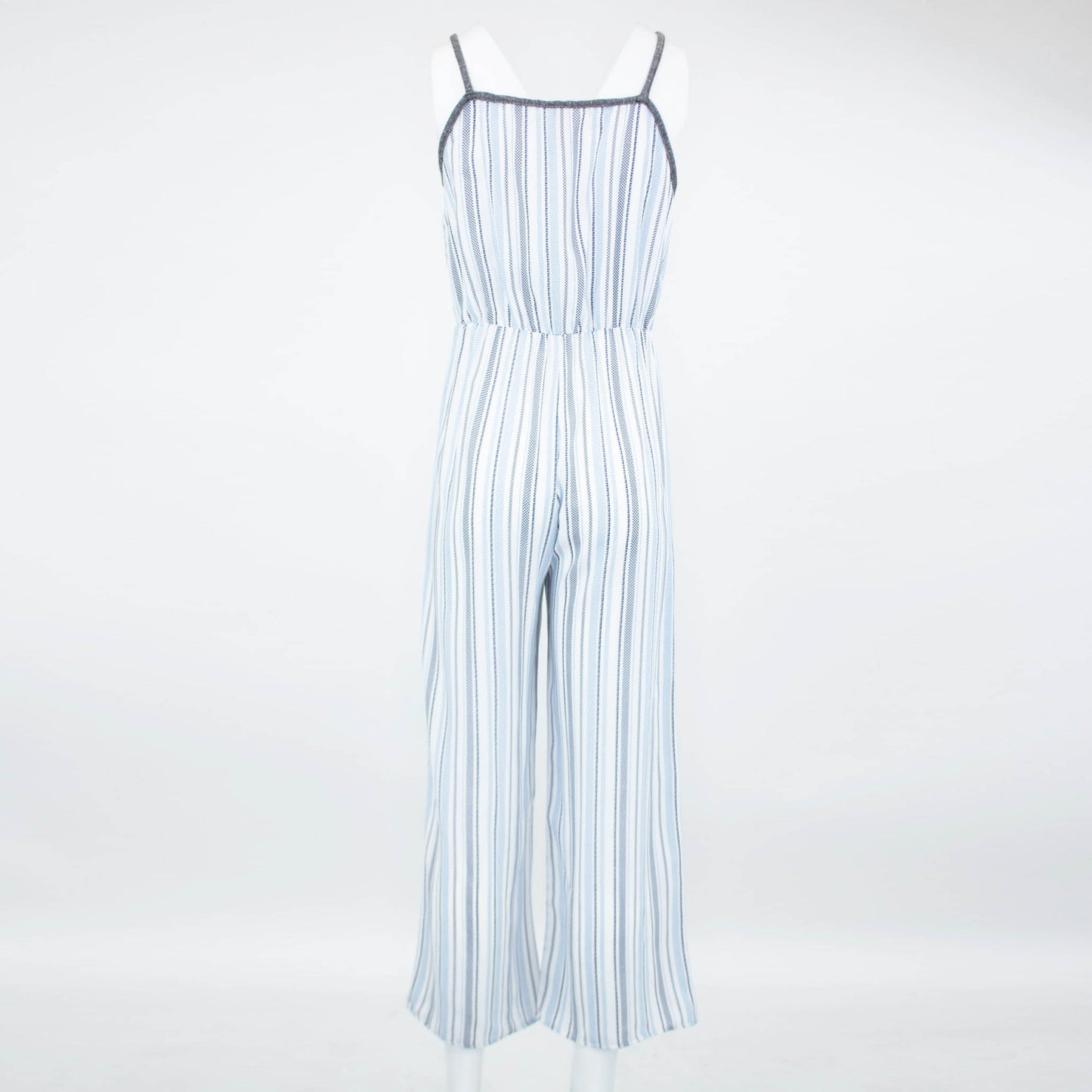 Front Tie Cropped Jumpsuit - Blue