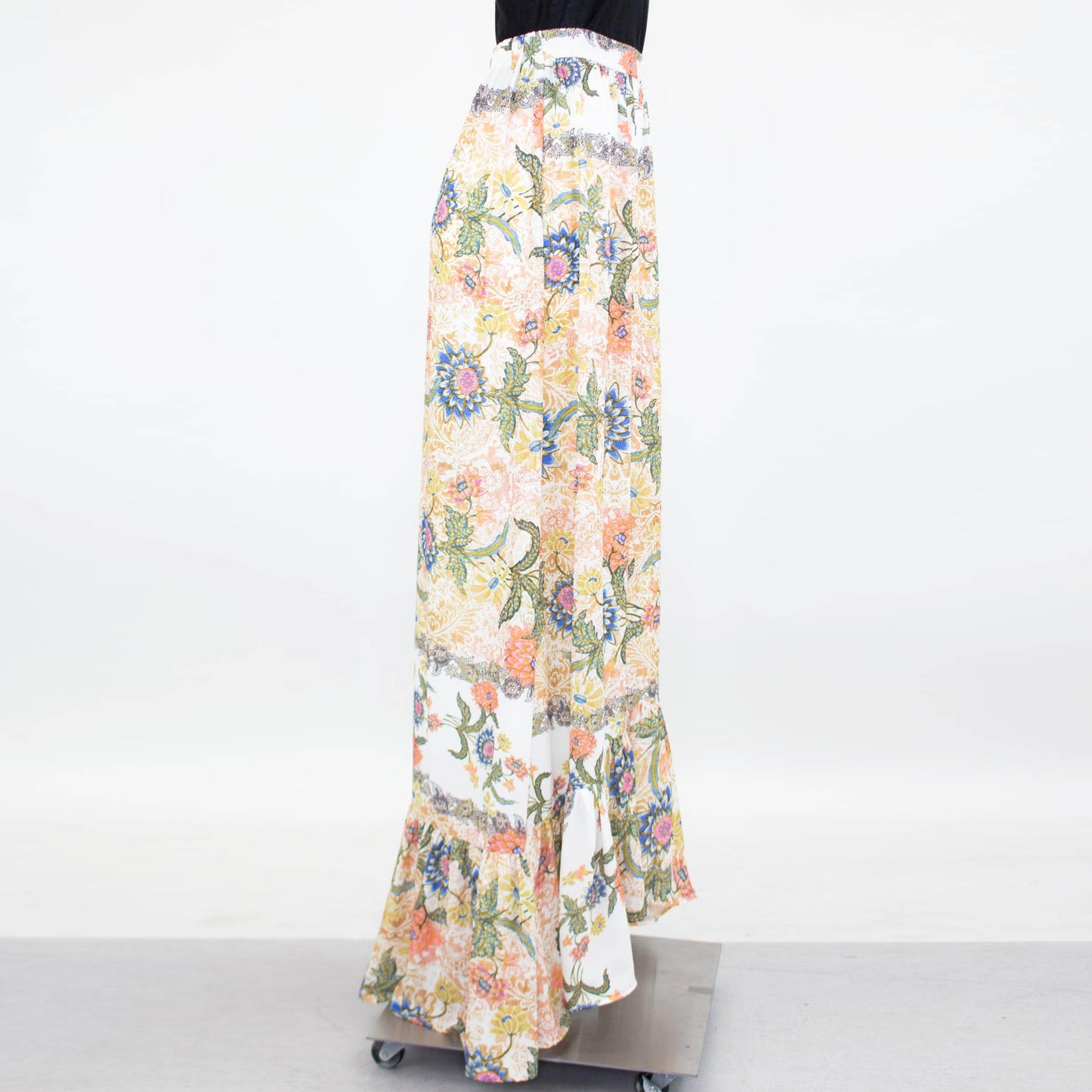 Flared Bottom Floral Maxi Skirt