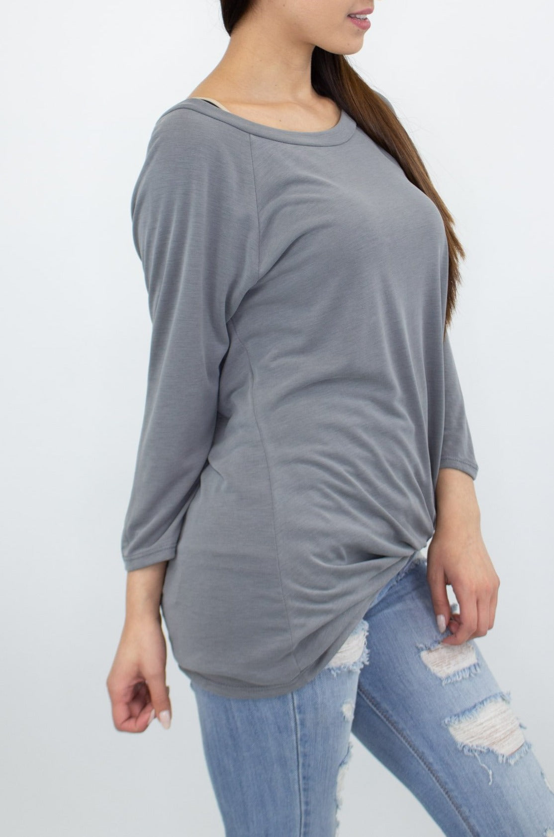 Twisted Front Comfortable Top - Grey