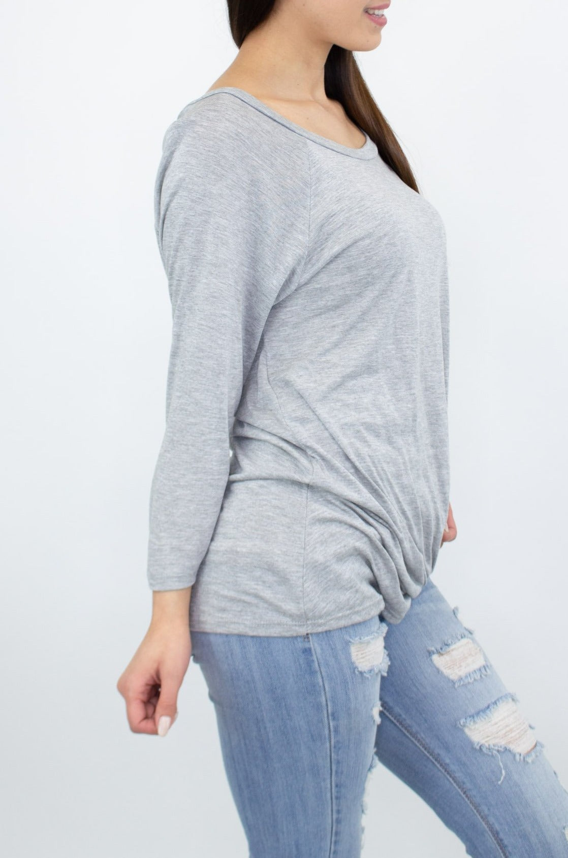 Twisted Front Comfortable Top - Heather grey