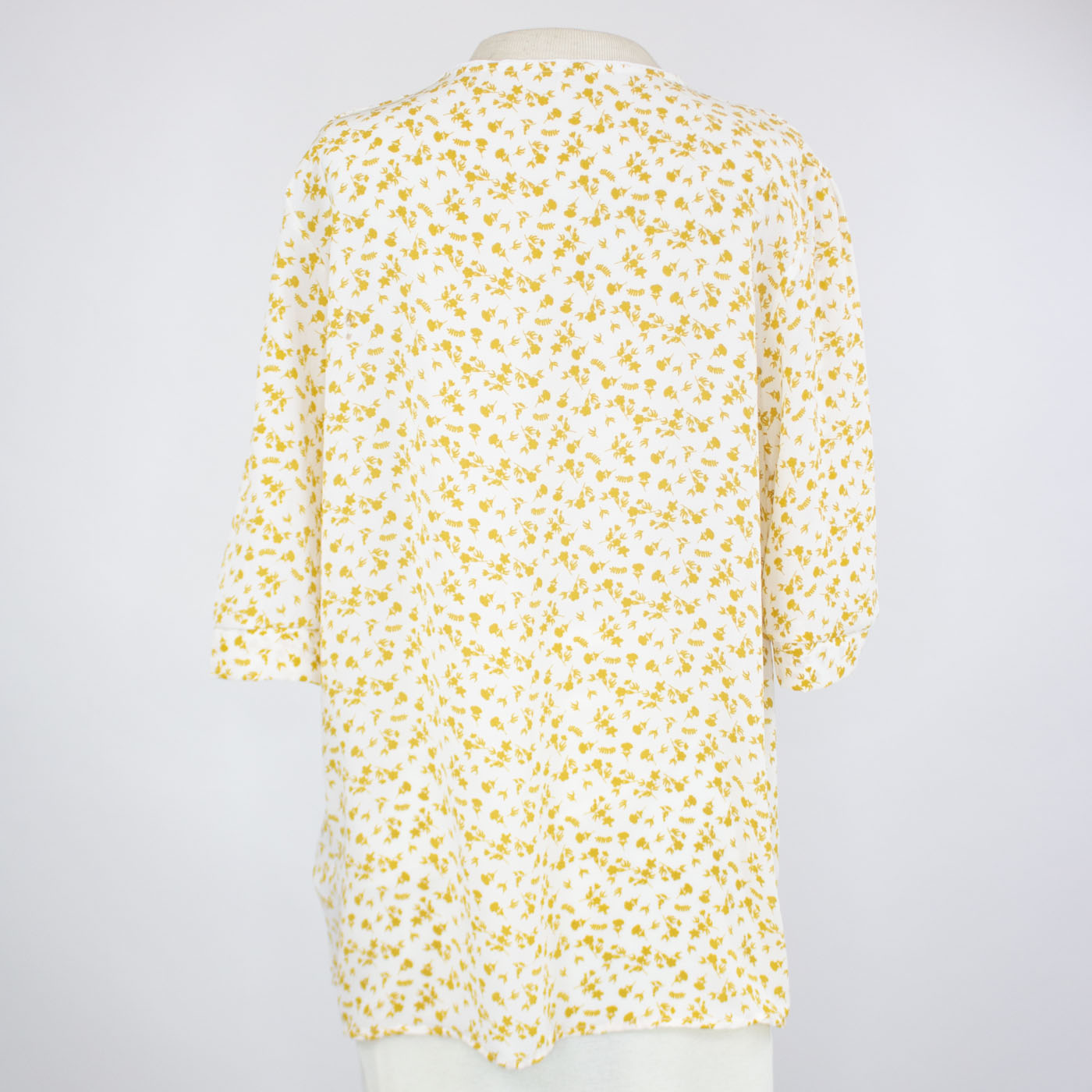 Floral Print V-neck 3/4 Sleeve Blouse - Mustard