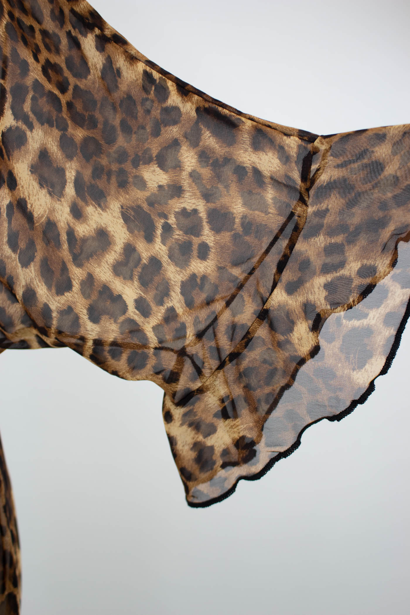 Animal Print Ruffled Neck Waist Tie Blouse