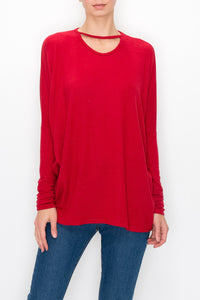 Cutout Front Long Sleeve Top - Red