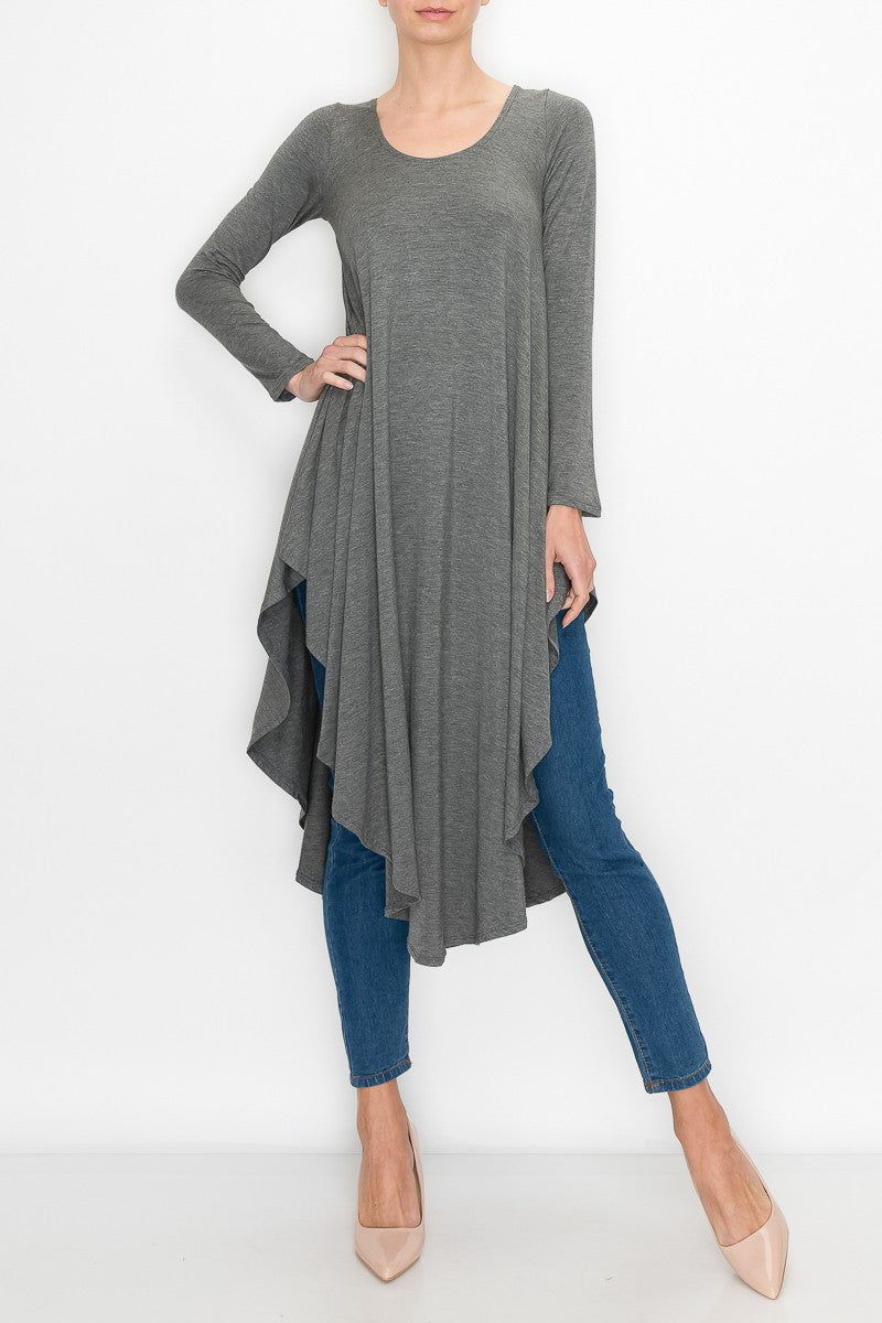 Asymmetric Long Sleeve Dress - Grey