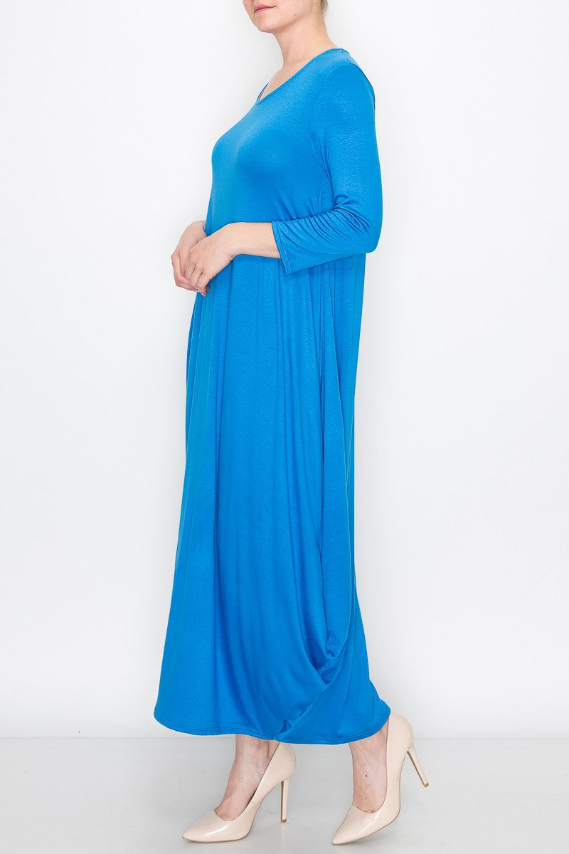 Solid Balloon Dress - Royal Blue
