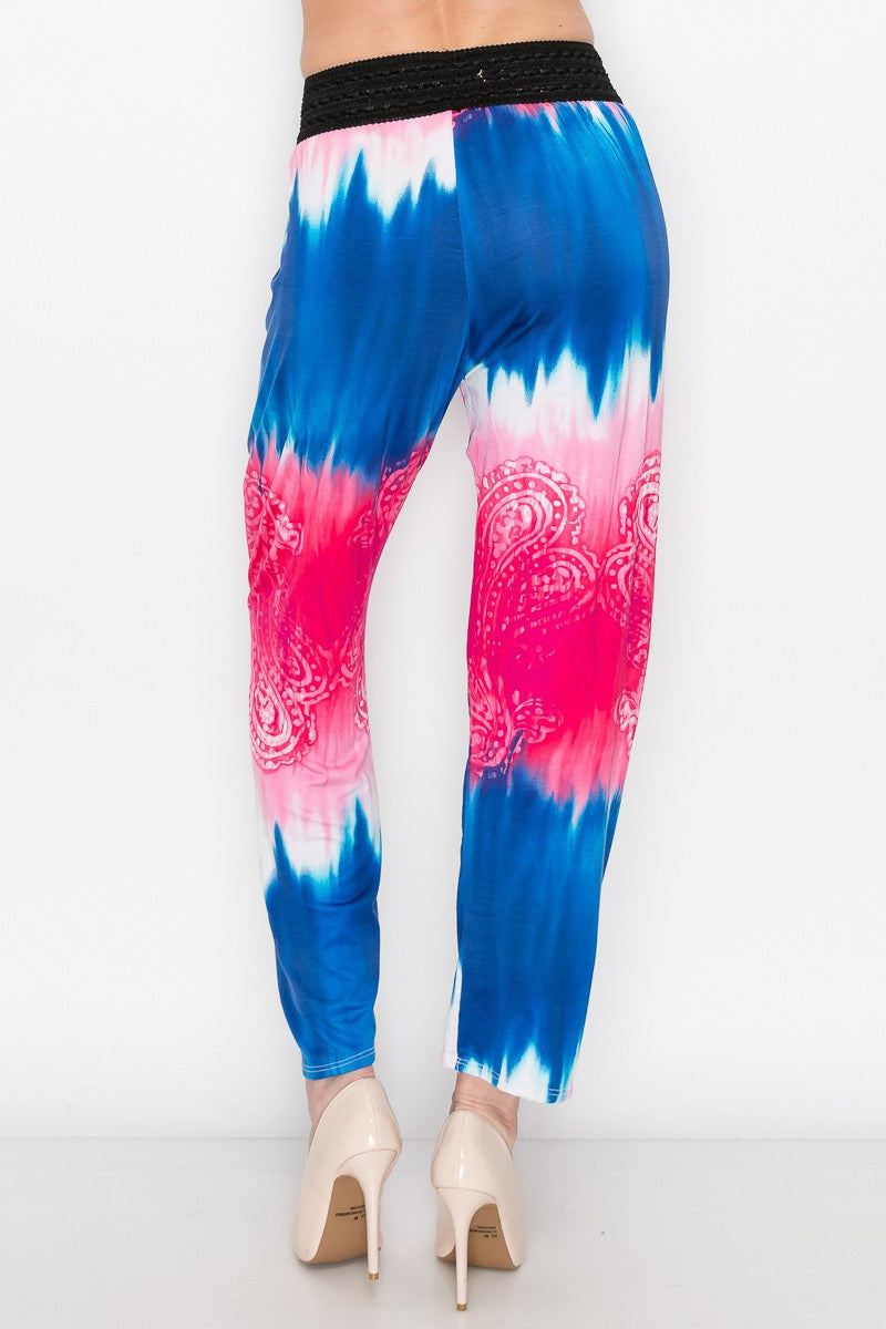 Blue & Pink Tie Dye Print Pants