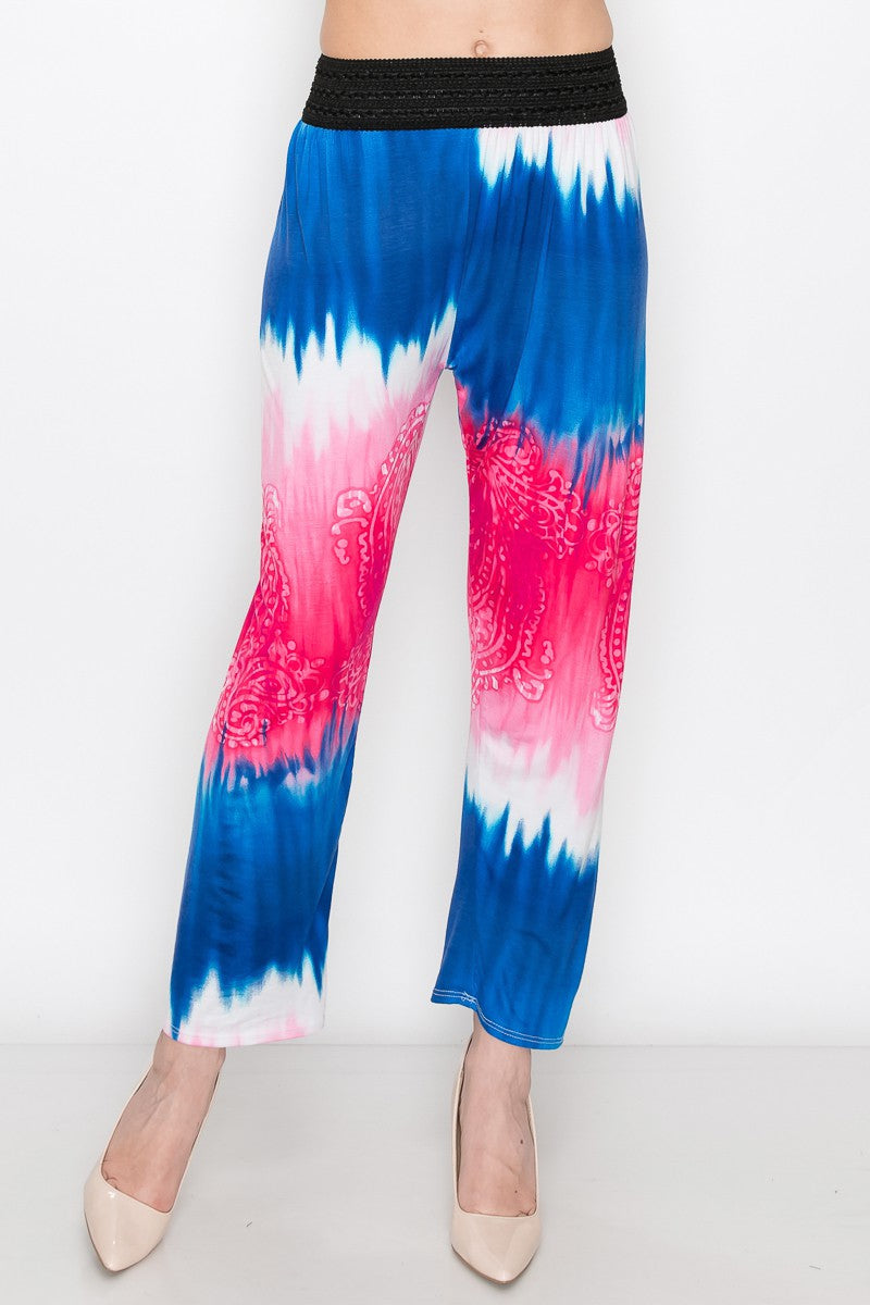Blue & Pink Tie Dye Print Pants