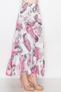 Flared Bottom Paisley Print Long Skirt - Pink