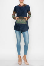 Load image into Gallery viewer, Hooded Color Block Long Sleeve Top - Navy