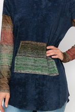 Load image into Gallery viewer, Hooded Color Block Long Sleeve Top - Navy