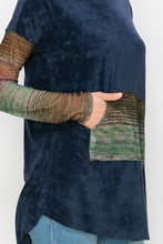 Load image into Gallery viewer, Hooded Color Block Long Sleeve Top - Navy