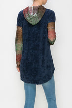 Load image into Gallery viewer, Hooded Color Block Long Sleeve Top - Navy