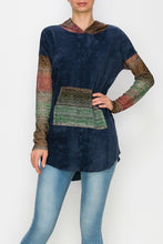 Load image into Gallery viewer, Hooded Color Block Long Sleeve Top - Navy