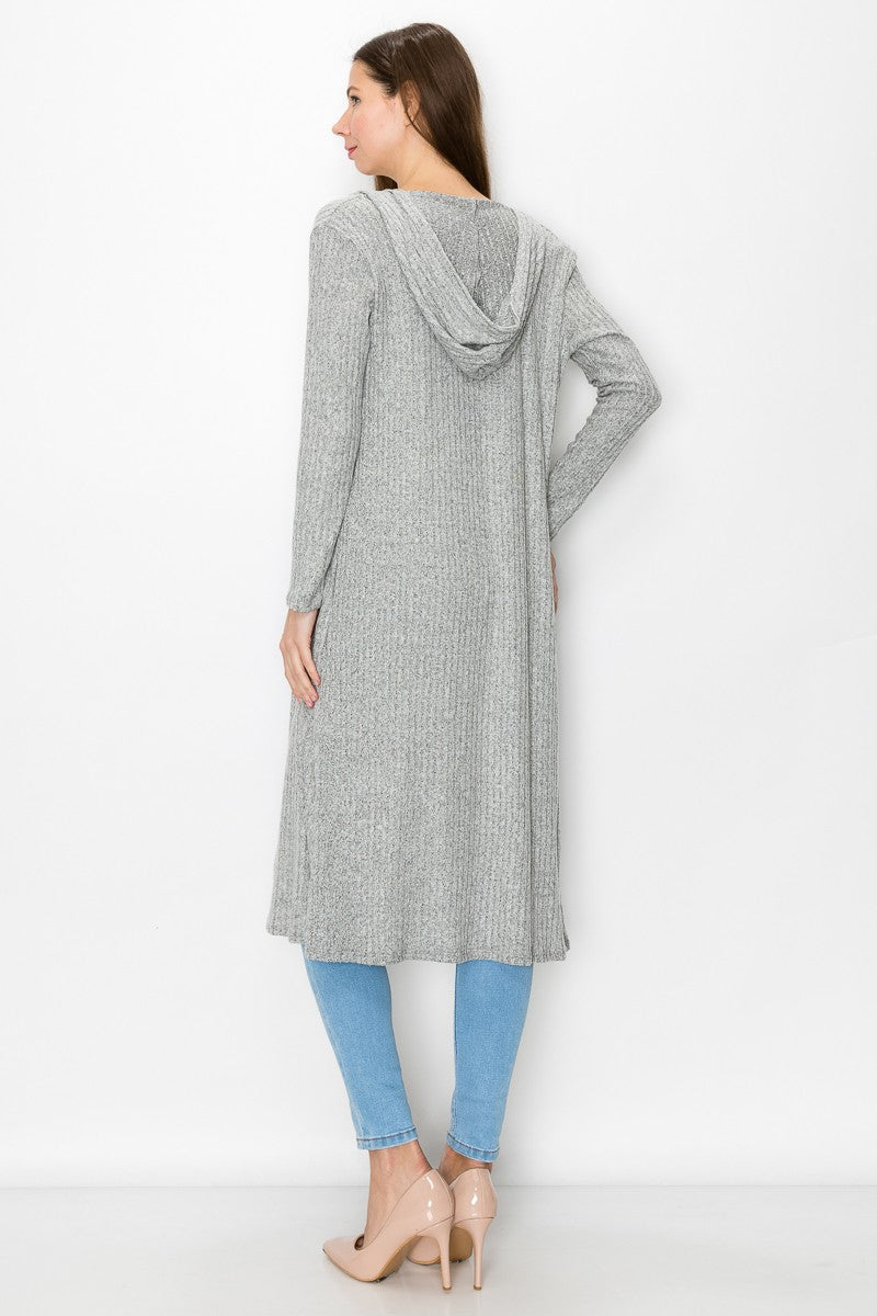 Long Sleeve Hooded Light Cardigan - Grey