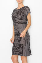 Load image into Gallery viewer, Short Sleeve Aztec Print Dress - Grey