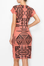 Load image into Gallery viewer, Short Sleeve Aztec Print Dress - Coral