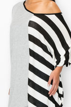 Load image into Gallery viewer, Stripe and Solid Contrast Oversized Top - Grey/Black