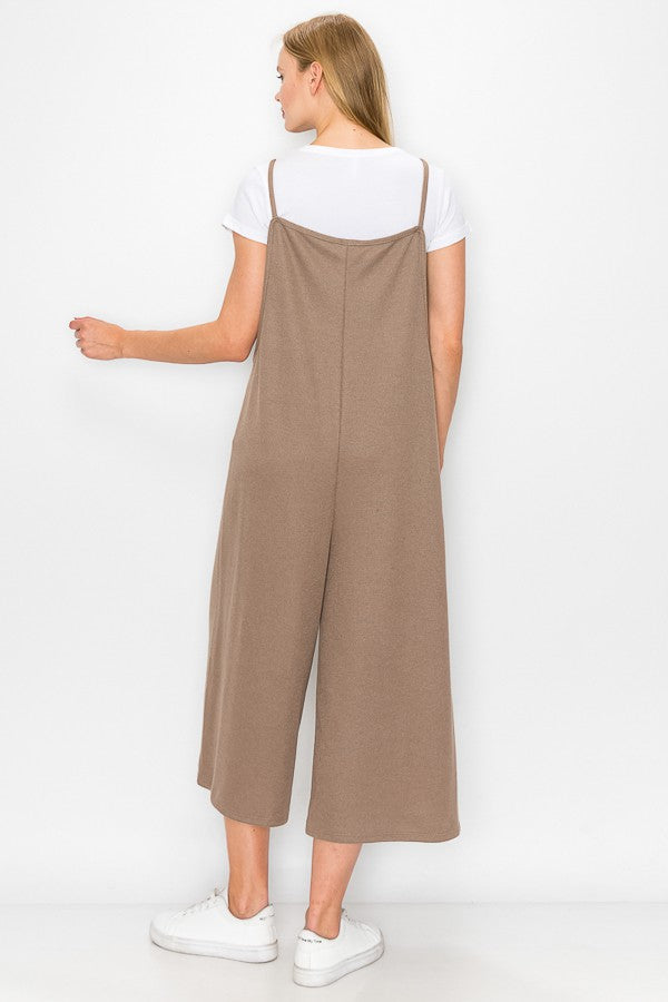 Cropped Bottom Wide Leg Oversized Jumpsuit - Taupe