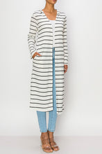 Load image into Gallery viewer, Long Sleeve Hooded Cardigan with Pockets - Striped