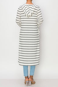 Long Sleeve Hooded Cardigan with Pockets - Striped