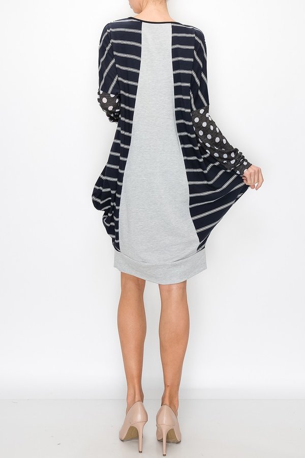 Color Block Long Sleeve Dress with Pocket
